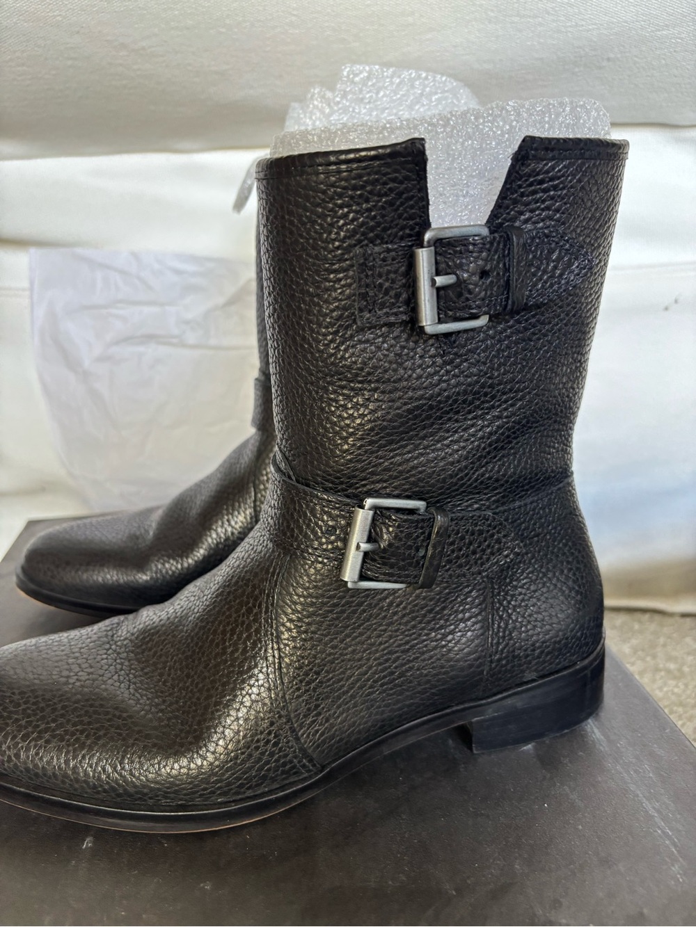 J. Crew Biker Boots Size 7.5 Black Pebble Leather
